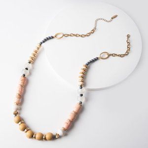Chunky Bead Necklace Gold Peach Pink Tan - Darby #39